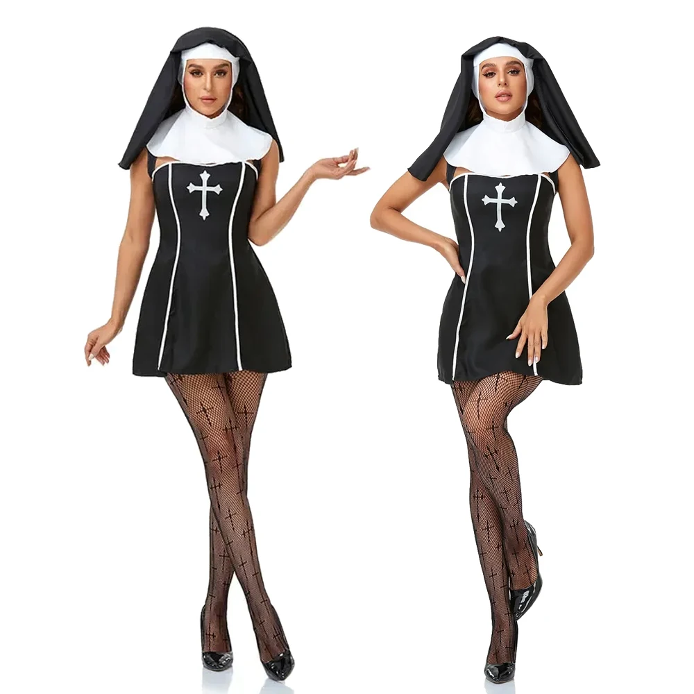 

Sexy Adult Nun Sister Priest Fancy Costume Halloween Day of the Dead Bloody Scary Christian Catholic Missionary Cosplay Dress