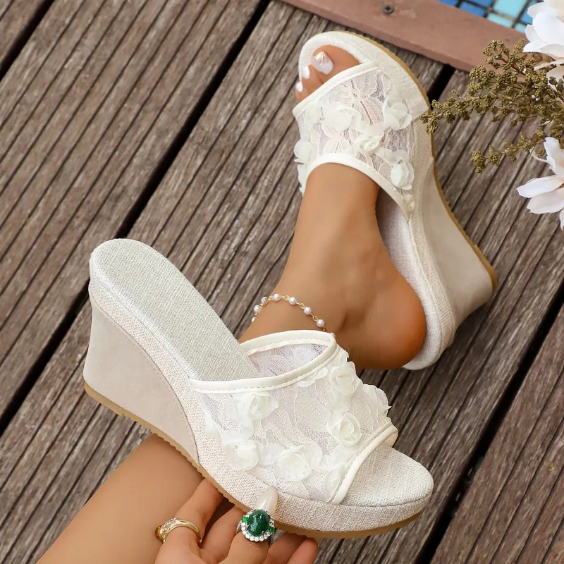 2026 Summer New Mesh Lace Casual Wedge Women's Sandals Fashion Solid Color Thick Soled Comfort Women Shoes Босоножки Женские