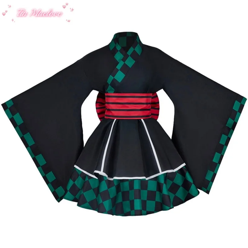 Anime Demon Slayer Kimono Maid Dresses Kamado Nezuko Cosplay Costume Japanese Kimonos Women Lolita Dress Halloween Party Gift