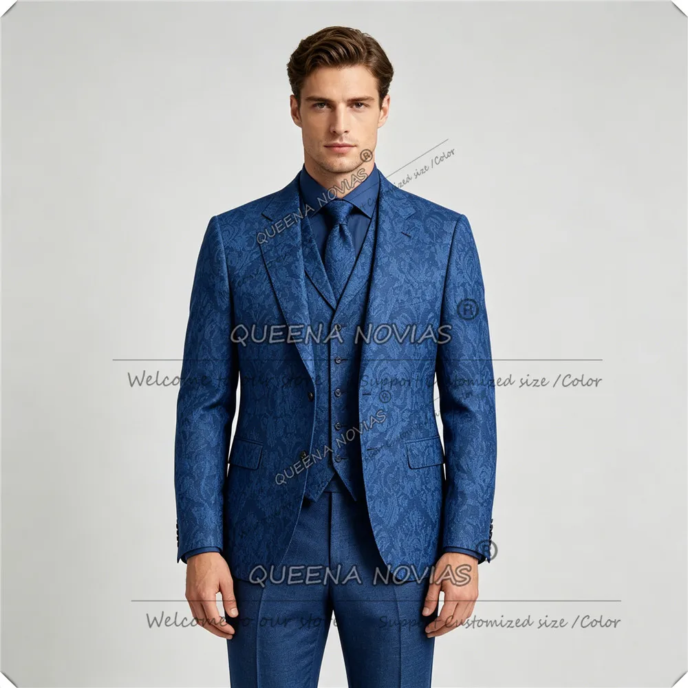 

Unique Design Suits Men For Wedding Floral Pattern Jacket Vest Pants 3 Pieces Sets Groom Tuxedos Customized Man Business Outfits
