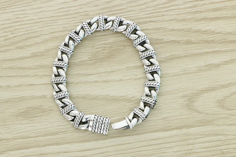 Wholesale 925 sterling silver plaid keel woven bracelet Men's fashion creative retro fashion punk personality jewelry