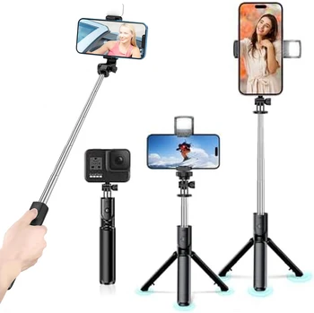 Treppiede per selfie stick wireless Bluetooth con treppiede estensibile remoto leggero per iPhone, telefono cellulare, streaming live Tiktok
