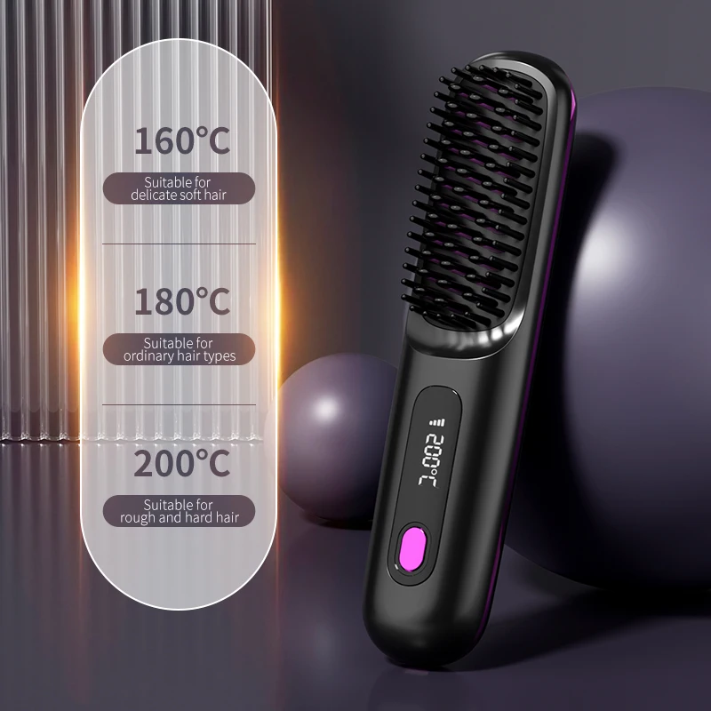 

Hair Straightener Comb Electric Lcd Digital Displaystraightening Brush Quick Heat USB Rechargeable Negative Lons Hair Straighten