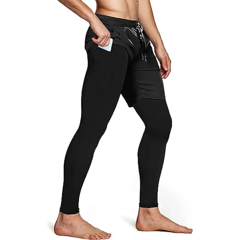 Double-deck 2 in 1Pants Men Sportswear Compression Leggings Gyms Male Trousers Casual Tracksuit Track Joggers Sweatpants Men