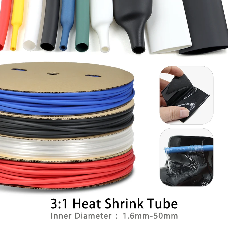 

1m 3:1 Heat Shrink Tube With Double Wall Glue Tube Diameter 1.6/2.4/3.2/4.8/6.4/7.9/9.5/12.7/15.4/19.1/25.4/30/39/50mm 9 Colors