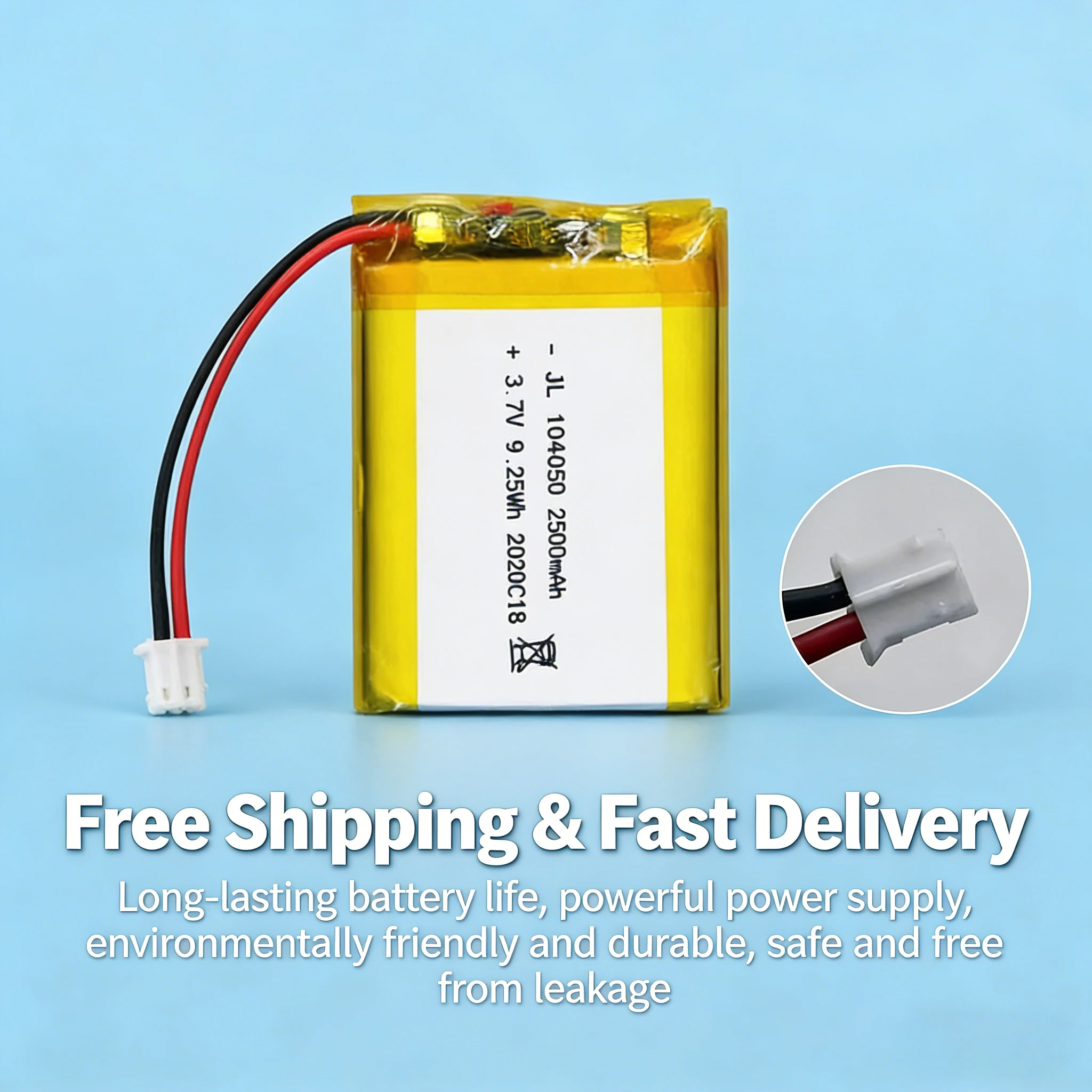 

3.7V 2500mAh 104050 Lipo Battery High Capacity Rechargeable Lithium Polymer for GPS Driving Recorder MP5 Speaker Dash Cam