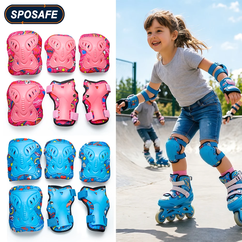 6Pcs 3-12 Years Kids Roller Skating Set Knee Elbow Pads Guards Protective Gear Cycling BMX Bike Skateboard Inline Scooter Riding