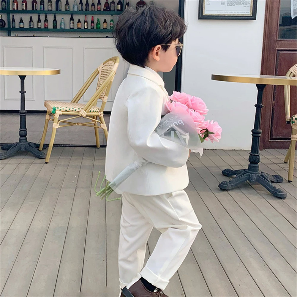 White Boys Suits Single Breasted Notch Lapel Formal Party Wedding Clothing Sets Performance Graduation Tuxedo (Blazer+Pants)