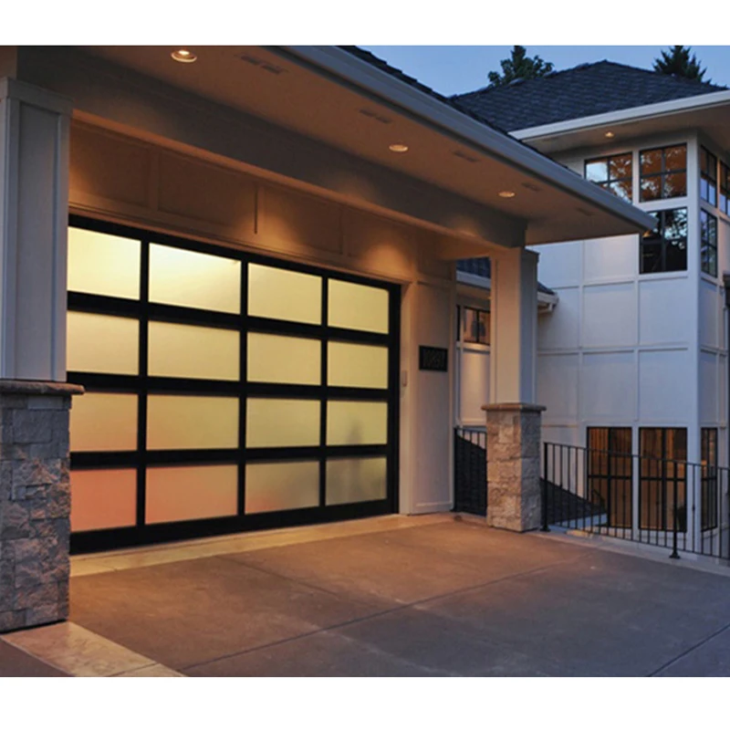 Any Size Custom New Modern Aluminum Sectional Garage Door Exterior Frosted Glass Panel Durable For Residential Garage Use