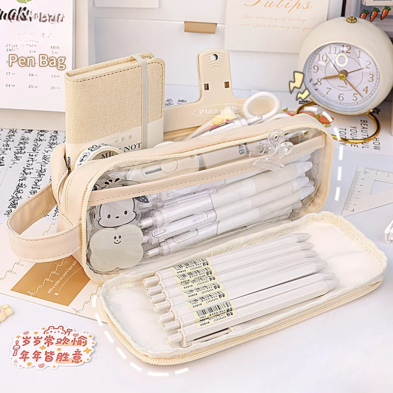 Large Capacity Pencil Case Kawaii Stationery Pen Case Trousse Transparent Pencilcase School Supplies Estuche Escolar Pencil Box