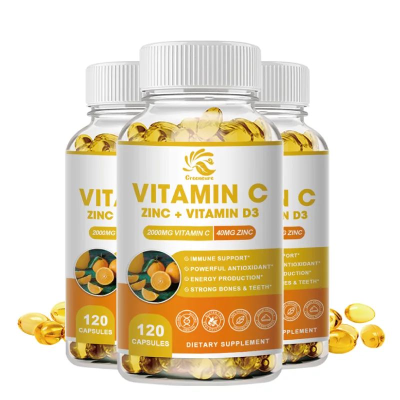 Greensure Vitamin C+Zinc & Vitamin D3 - Dietary Supplement for Immune Support - 60/120 Capsules