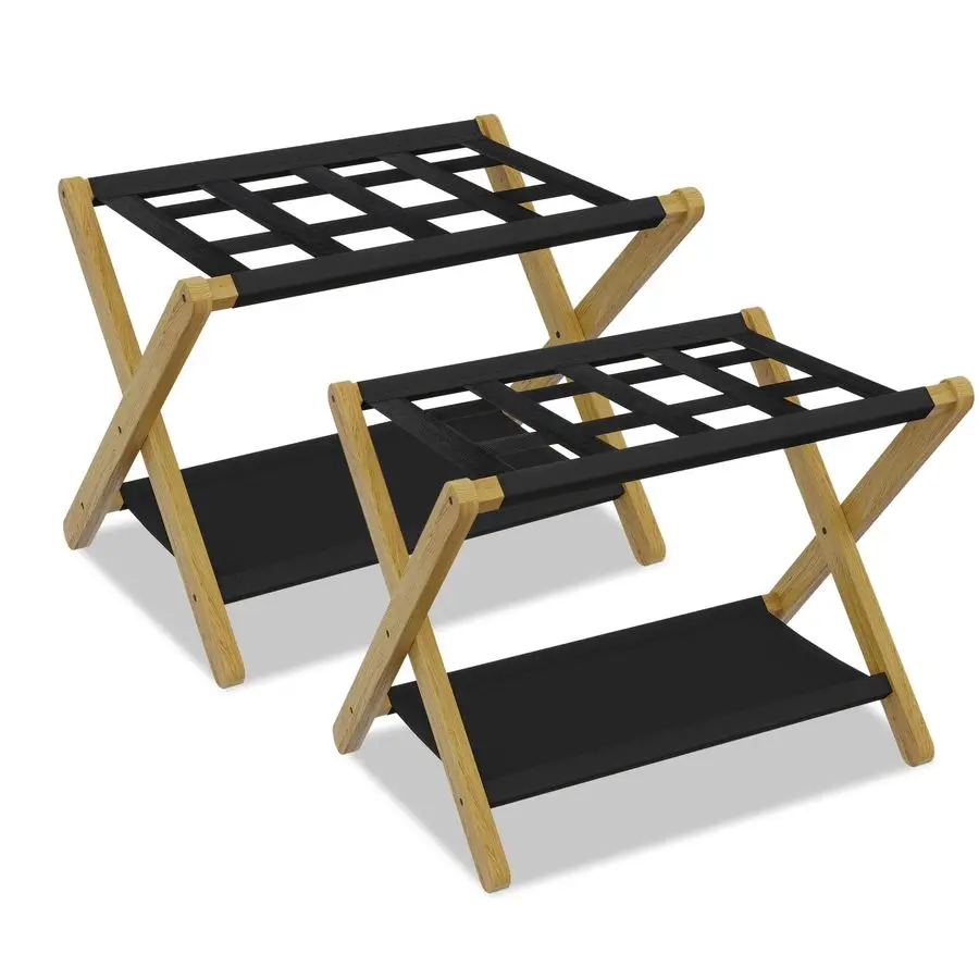 

Luggage Rack, Pack of 2, Folding Suitcase Stand with Storage Shelf, HeavyDuty Luggage Holder for Guest Room Bedroom Hotel, Holds