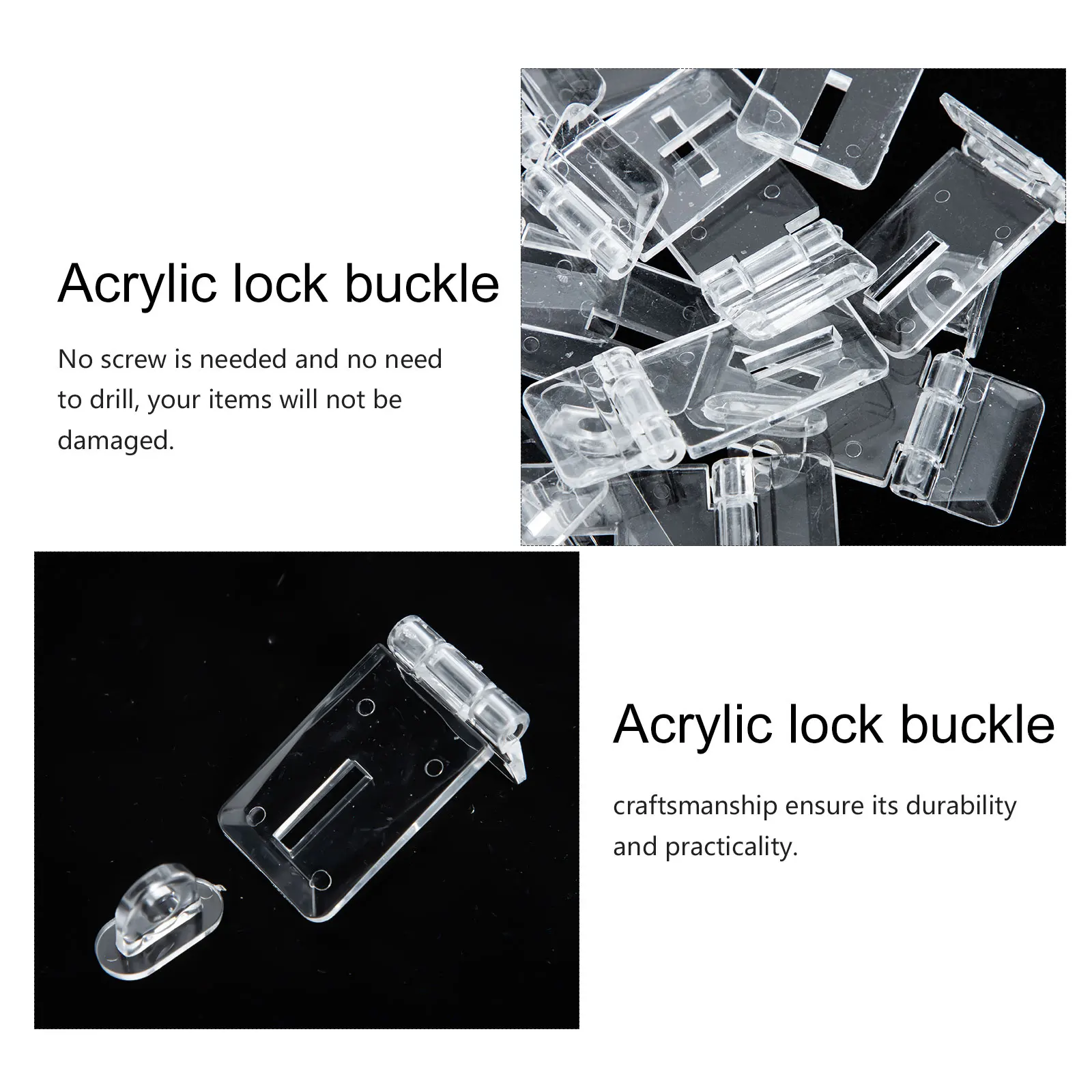 

20 Sets Acrylic Bag Lock Buckle Clear Hinge Hasp Transparent Door Cabinet Crystal Pet Gate Child Safety Lock Storage Box Balcony