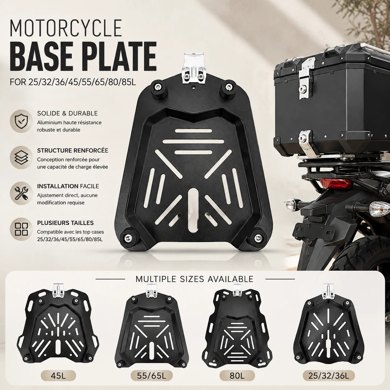 Motorcycle Top Case Base Plate Mount Bracket For 25/32/36/45/55/65/80/85L Luggage Box Quick Release Adapter Touring Accessories