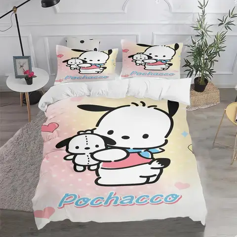 Sanrio Yatak Takımları Pochacco Karikatür Yorgan Örtüsü Yatak Örtüsü Nevresim Yastık Kılıfı 2-3 Parça Setleri Çocuk Yetişkin Boyutu