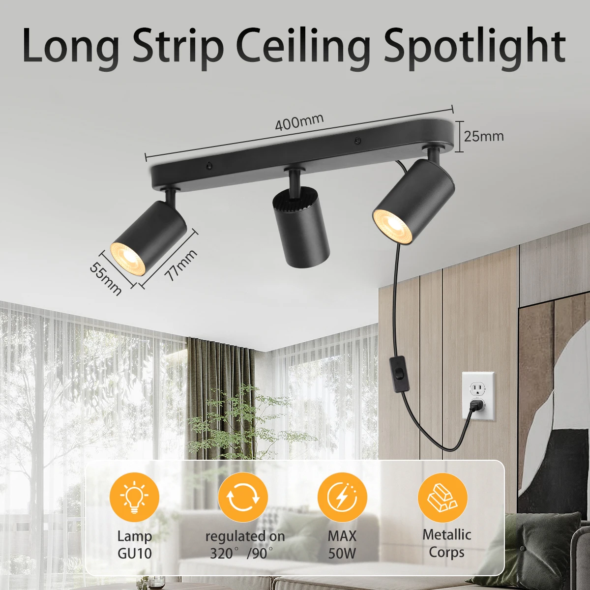 

Long Strip Ceiling Spotlight LED Ceiling Chandelier GU10 Led Spot Lamp Room Lighting For Living Room Kitchen Bathroom Decoration