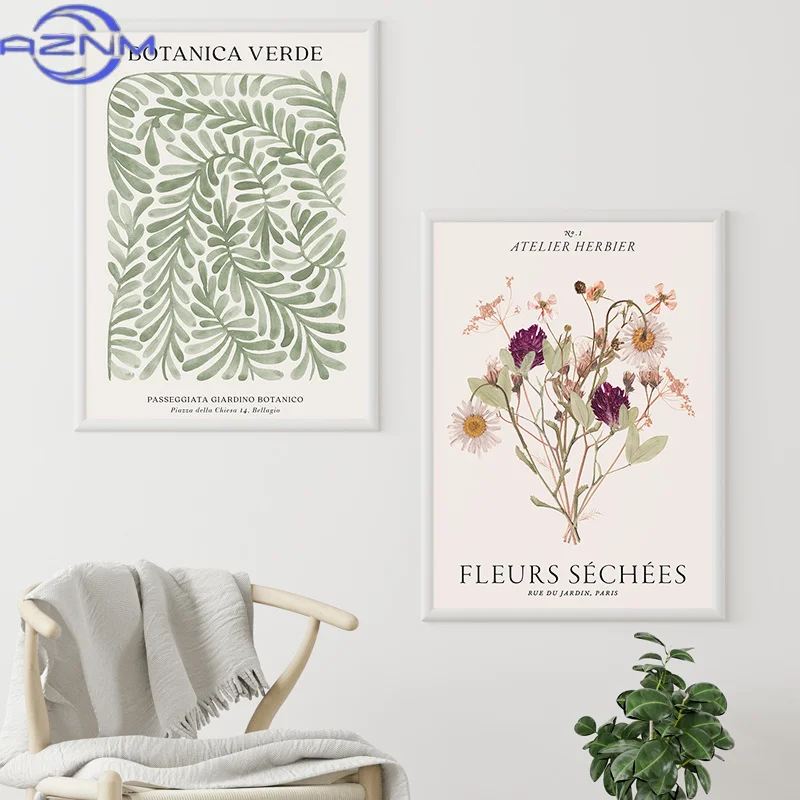 AZNM Botanical Gallery Wall Fleurs Sechees Decorative Poster Wall Art Print Canvas Painting Modern Elegant Pictures for Living R