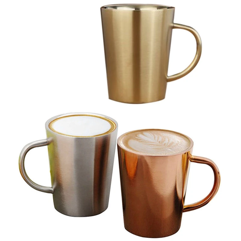 

340 Ml Stainless Steel Copper Plated Coffee Cup Double Layers 304 High Temperature Resistance Milk Tea Mug