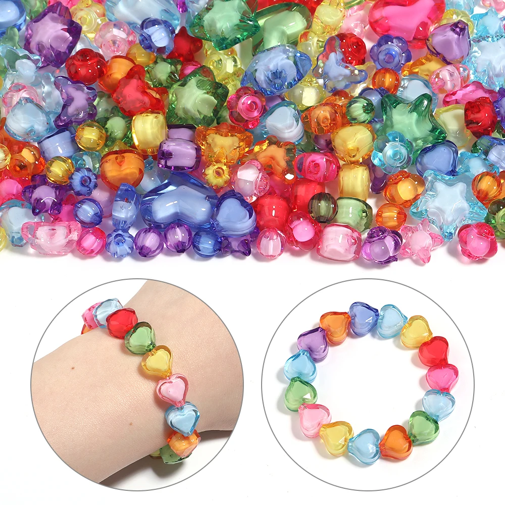 20-50Pcs/Lot Candy Color Acrylic Star Beads Heart Butterfly Double Layer Beads DIY Craft Jewelry For Making Necklace Bracelet