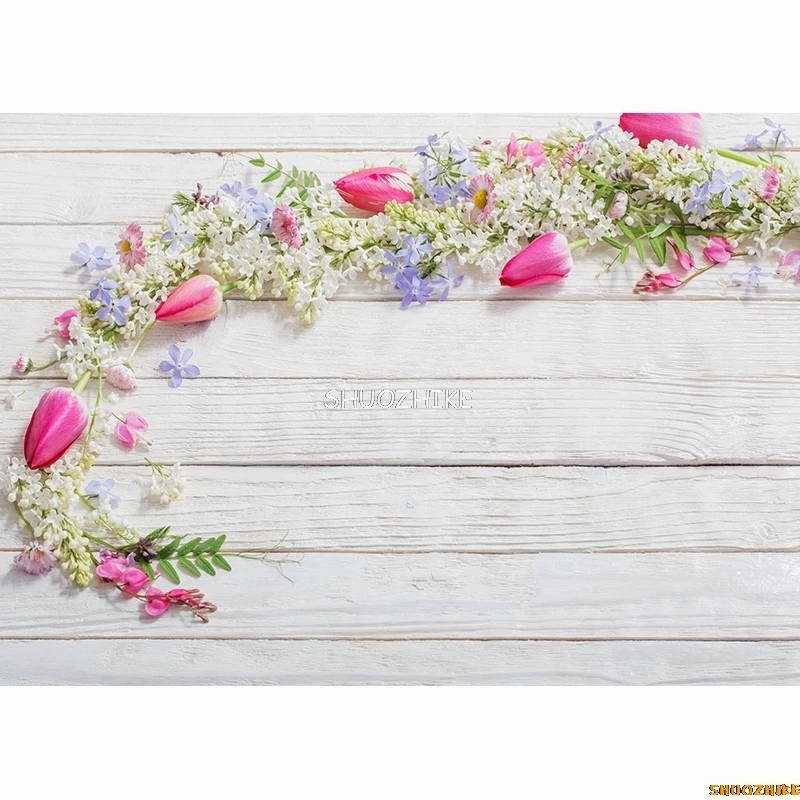 SHUOZHIKE primavera flores pétalo tablones de madera fotografía telones de fondo de madera bebé mascota foto fondo accesorios de estudio MHZ-02