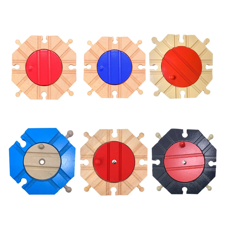 Free Shipping eight-way Turntable track Accessories Wooden Train Children's Track Toys Plastic compatible Wooden boy toys Gifts