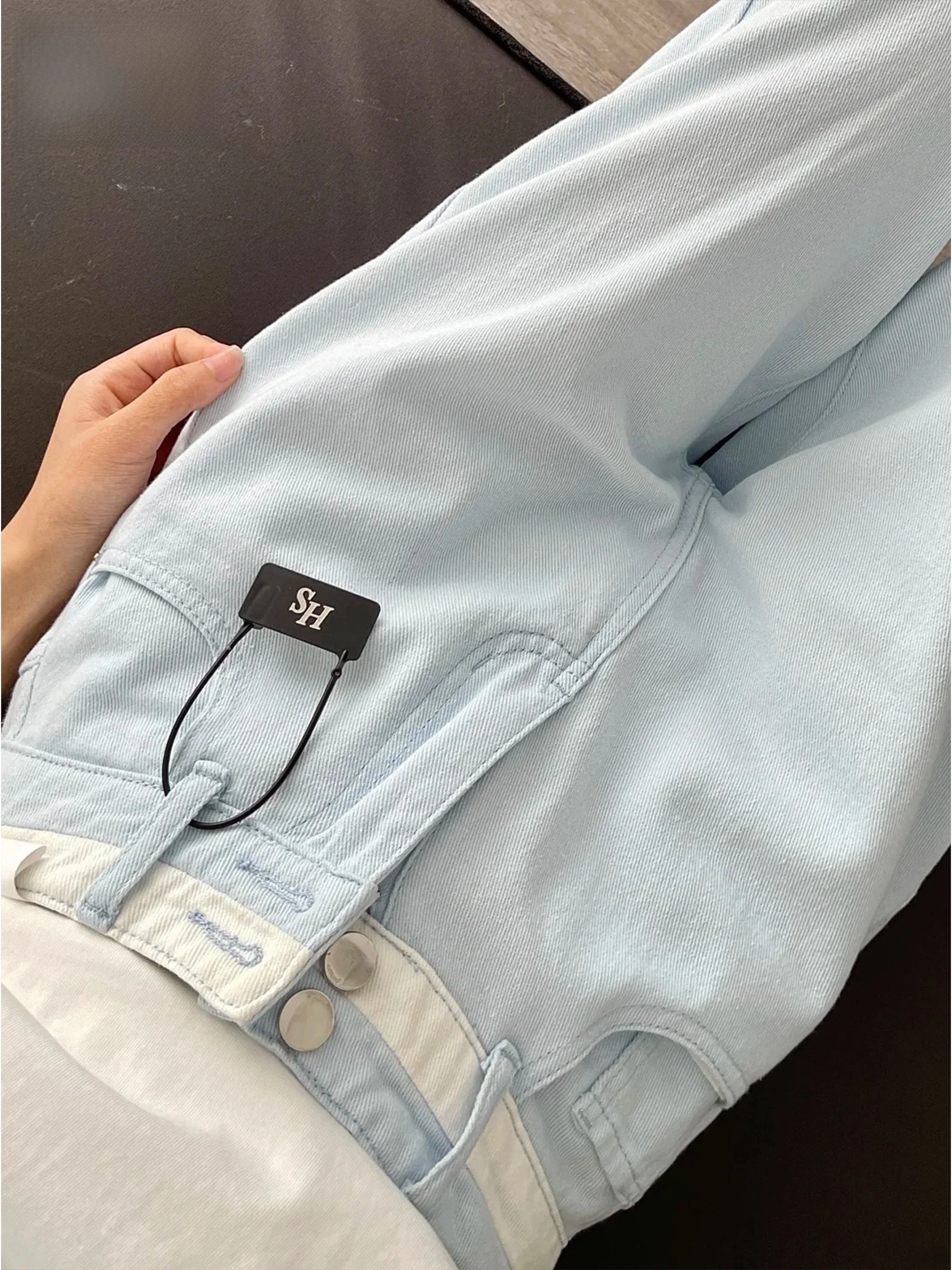 

Широкие джинсы с высокой талией, женские новые дизайнерские брюки Sensation, маленькие свободные утягивающие брюки больших размеров, брюки прямого кроя