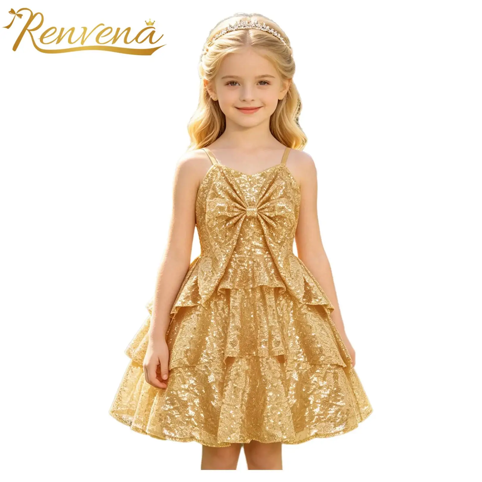 Flower Girl Clothes Girls Glitter Sequined Dress Wedding Costume Kids Vestidos Princess Outfits Graduation Dresses Party Gown