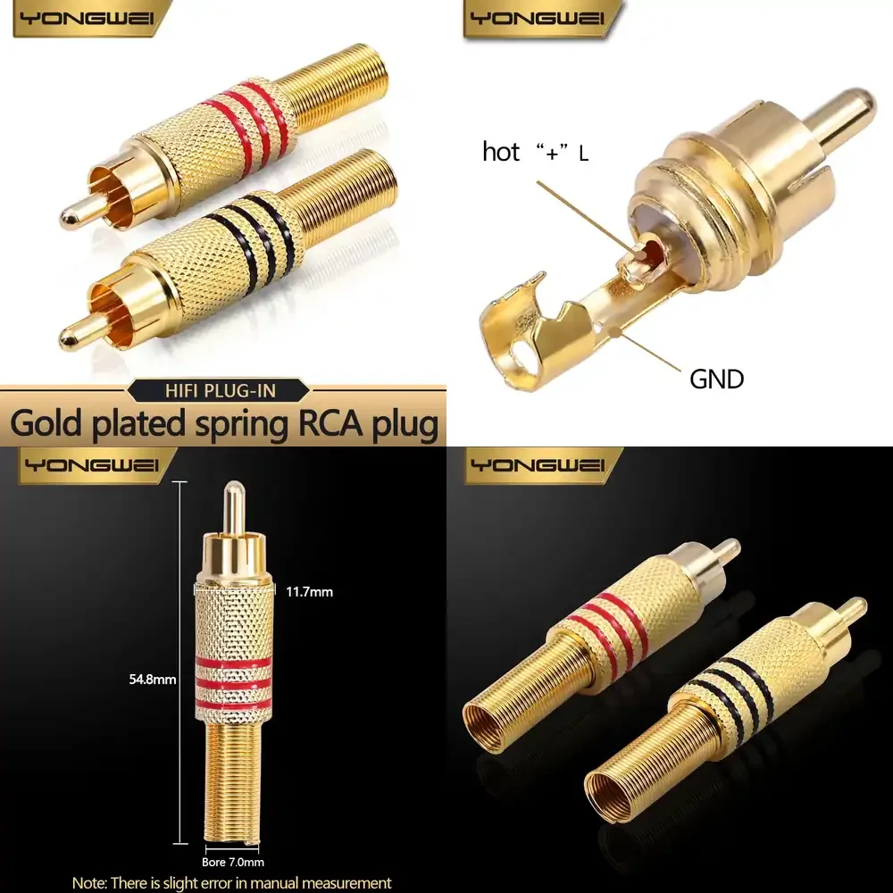 YONGWEI Gold-Plated Soldered RCA Lotus Head AV Audio Video Connector Metal Spring Female Plug for Audio Video Cable Adapter