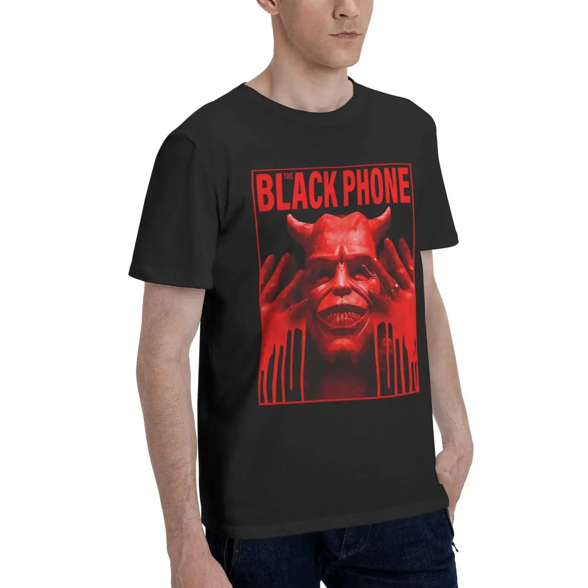 Camiseta de manga corta con cuello redondo para hombre, camisa divertida con estampado de teléfono negro, 100% algodón, para verano