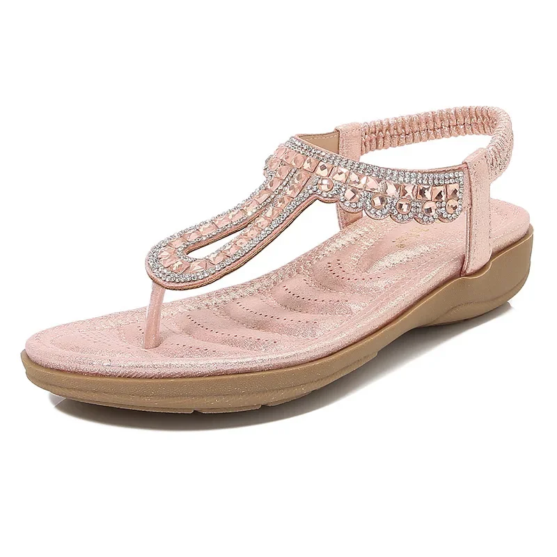 Frauen Böhmen Sandalen Flip-Flops Tanga Flache Heels Plus Größe 36-42 Mode Böhmen Kleid Blatt Strass Mujer