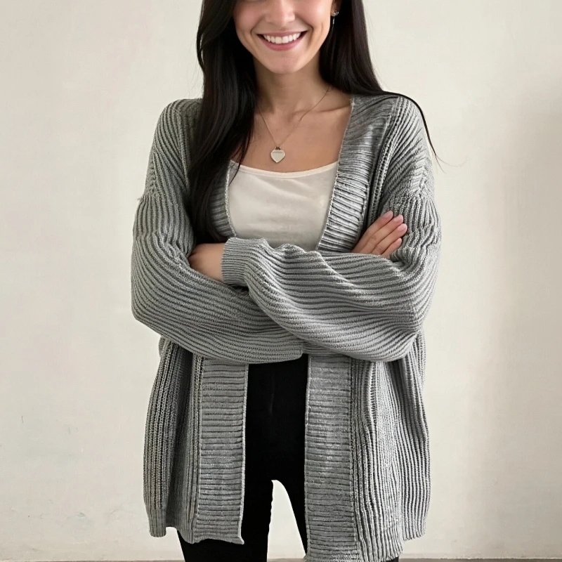 

Осень и зима, новый женский кардиган, женский однотонный свитер, повседневный свободный женский вязаный свитер в стиле ретро, куртка