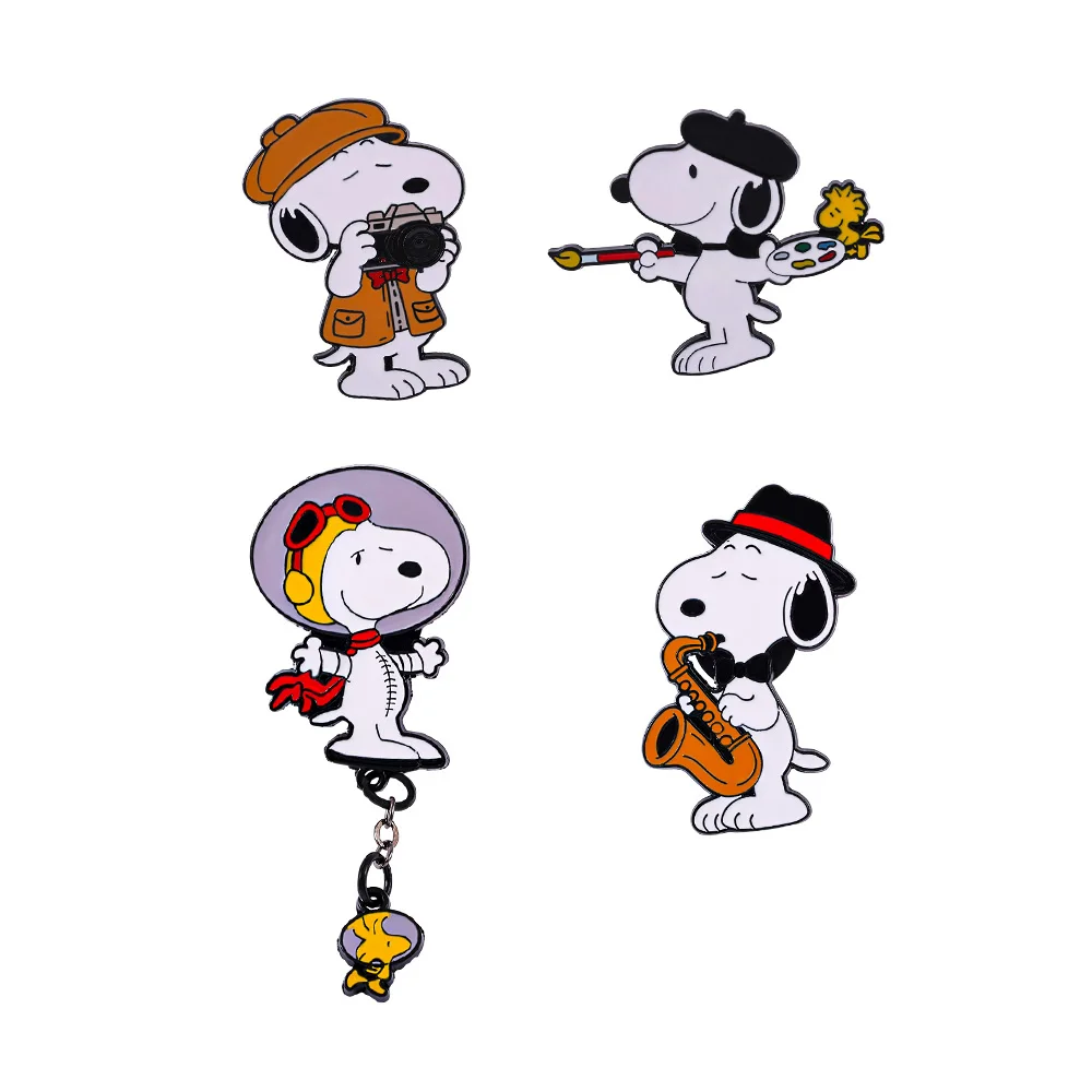 Cartoon White Dog Enamel Brooch, Photographer Artist Astronaut Sax Player Lapel Pin, Bag Clothing Decoration, Christmas Gift