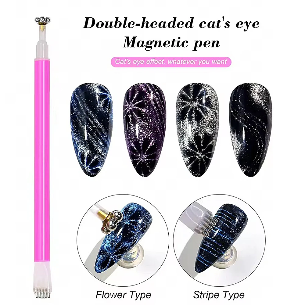 3D新型ペタルゼブラストライプキャットアイネイルアートマグネットペン両頭吸花ストライプタイプキャッツアイ磁気マニキュアツール