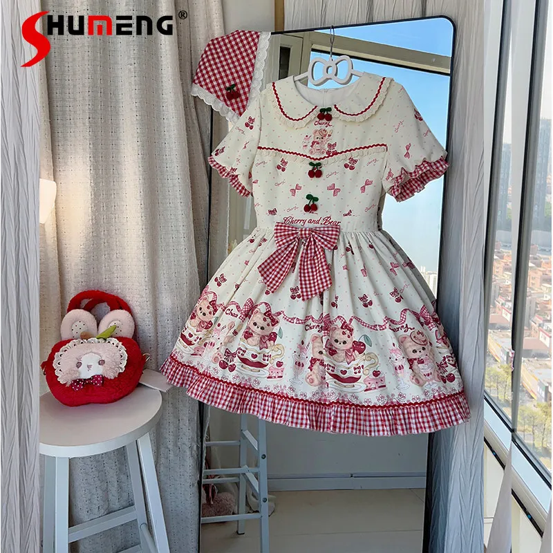 

Original Kawaii Girls Lolita Short Sleeve Dress Op Summer New Short Dress Daughter Student Japanese Cute Print Lo Casual Dress