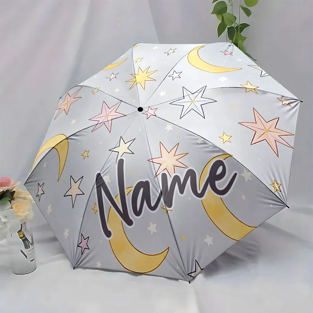 Custom Name Umbrella Starry Night Umbrella: A Touch of Whimsy Print 8 Iron Ribs Folding Umbrella Auto-Open Fashion Sunshade