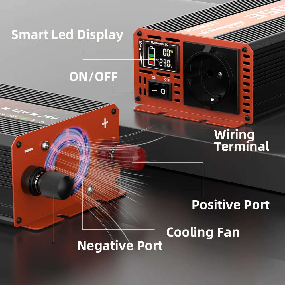 Reiner Sinus-Wechselrichter DC 12 V zu AC 220 V 50 Hz EU-Buchse 3500 W LED-Voltmeter-Konverter-Transformator