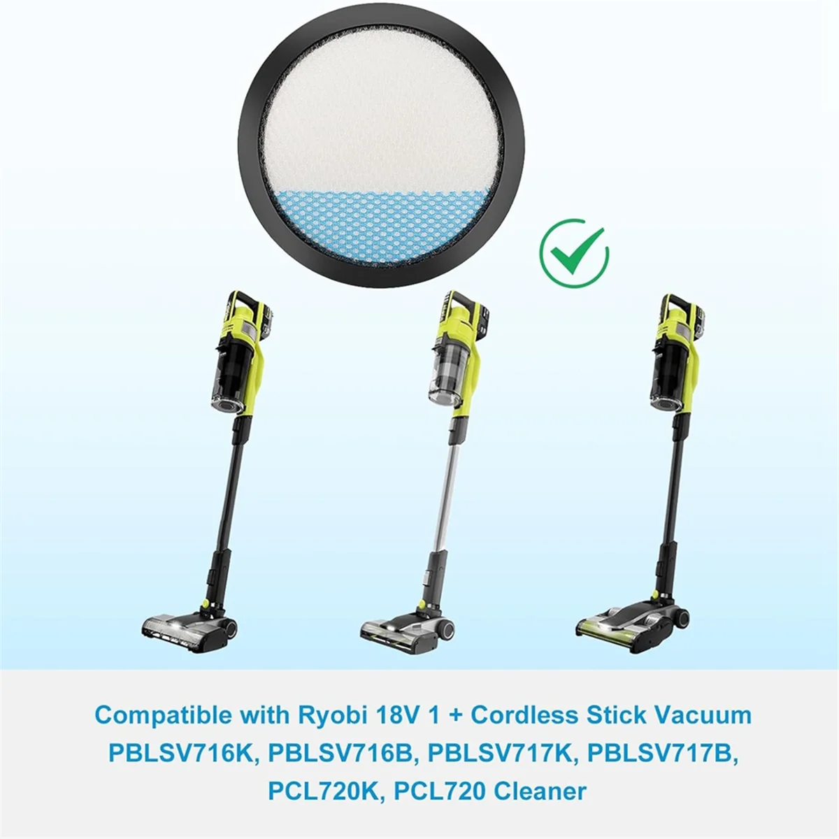 18V ONE + Cordless Pet Stick Vacuum Filter for Ryobi, PCL720, PBLSV716, PBLSV717 Stick Vacuum, Compare to Part A32SV720N