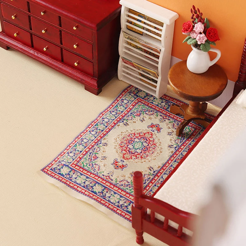 1/12 Scale Dollhouse Miniature Carpet Mat Turkish Style Area Rug Floor Mat Coverings Dollhouse Accessories Furniture Decoration