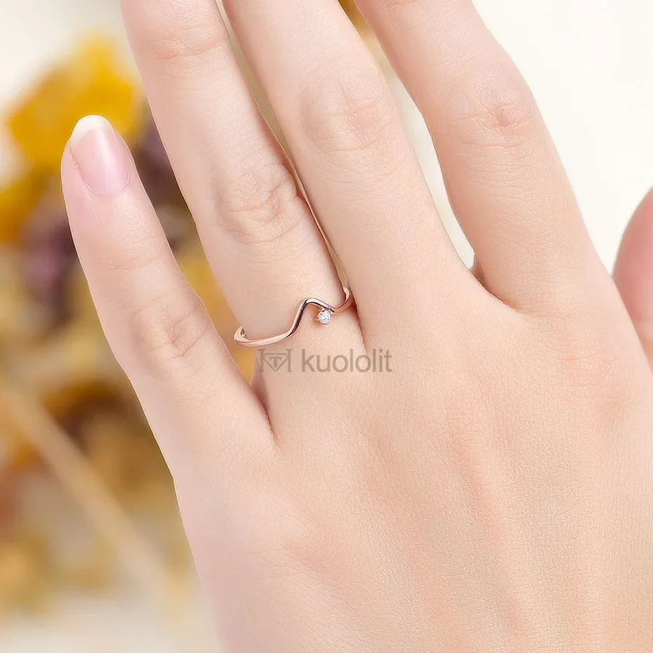 Kuololit Real 18K 14K Rose Gold Moissanite Ring for Women Solitaire Matching Wedding Diamond V Band for Engagement Christmas New