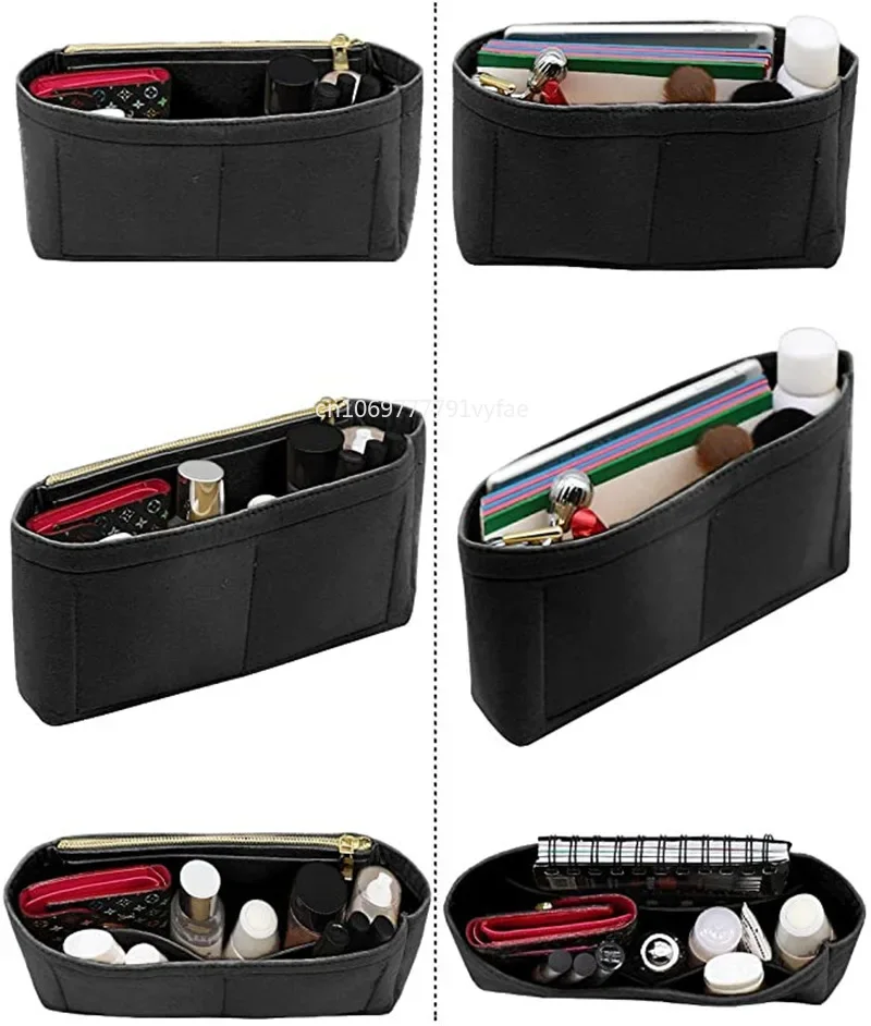 Make Up Organizer Felt Insert Bag Women Travel Inner Bag Organizer Zipper Purse Handbag Liner Cosmetic Storage Bags Inner Pocket