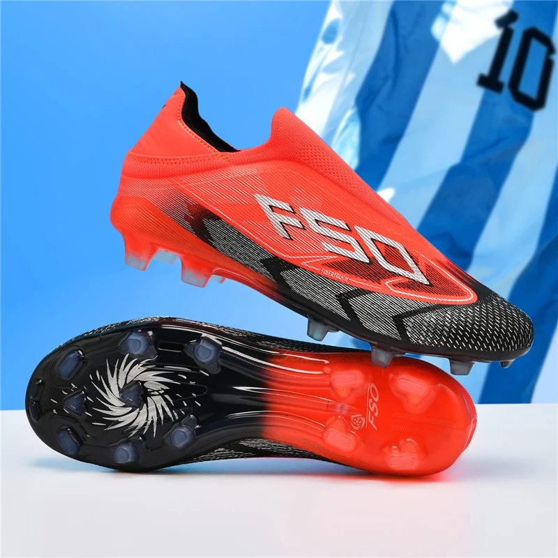 Chuteiras de futebol masculinas pretas e vermelhas, antiderrapantes, para meninos, tf/fg, treinamento, chuteira campo 35-45