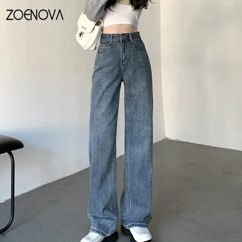 ZOENOVA High Waisted Jeans Y2K Fashion Women Clothing Blue Black Straight Leg Denim Pants Trousers Mom Jean Baggy Trousers Tall