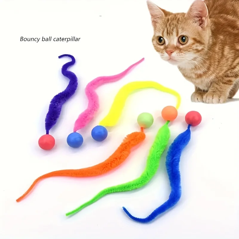 1PC Random Color cat toy Elastic ball colored caterpillar desig nonelectric durable plastic construction