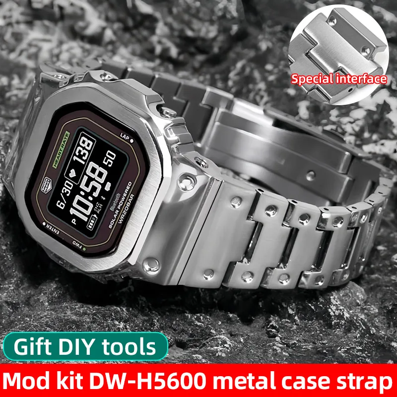 DW H5600 Upgrade Steel Case&Strap Mod Kit For CASIO 3516 DW-H5600 DW-H5600MB Metal bezel Band replacement watch parts with tools