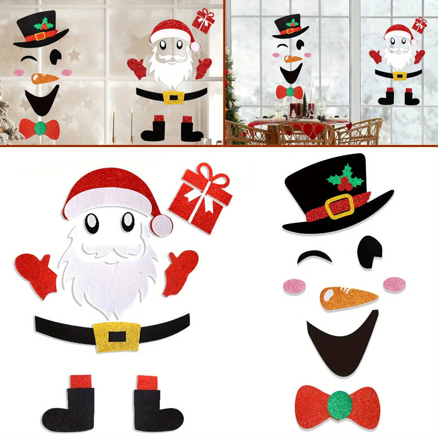 

2Pcs Christmas Felt Door Sticker Santa Claus Snowman Pattern DIY Art Decals for Indoor Outdoor 2024 Navidad Party Decor Supplies