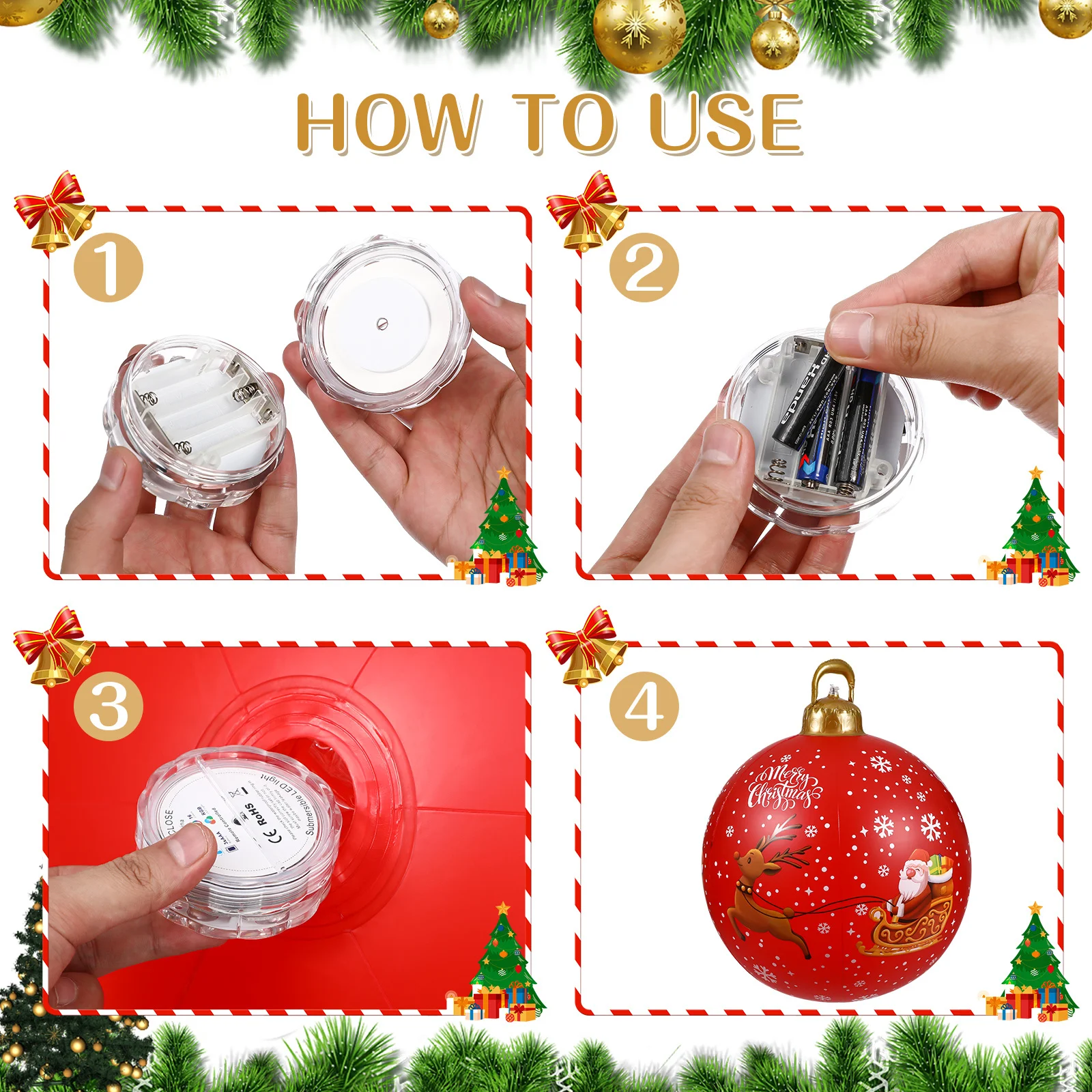 

1Set Glowing Christmas Ball LED Illuminated Inflatable Outdoor Indoor Holiday Decorative Pendant for Xmas Celebration Party