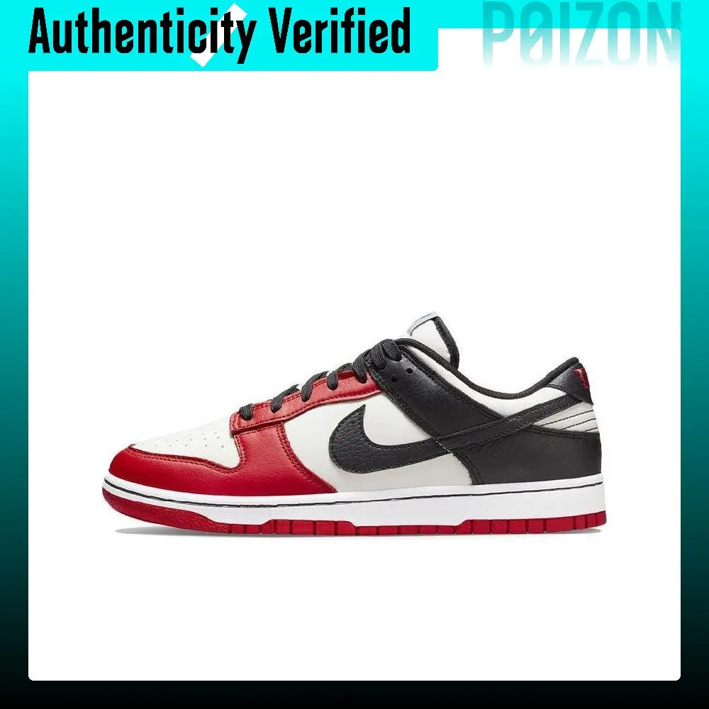 Nike Dunk EMB Synthetic Leather, Split Cow Leather Low top Skateboard Shoes Men's Black White Red DD3363-100