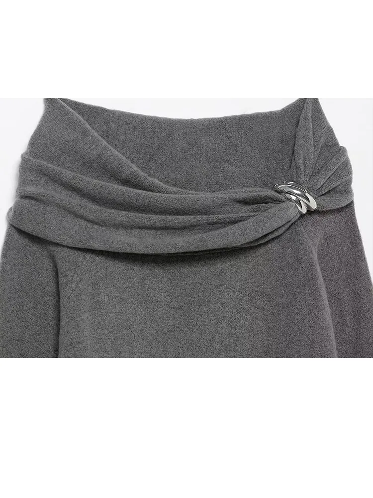 Damski sweter na jesień, casualowy, z długim rękawem, dekolt typu slash neck, dzianinowy, modny, jednolity kolor, streetwearowy top.