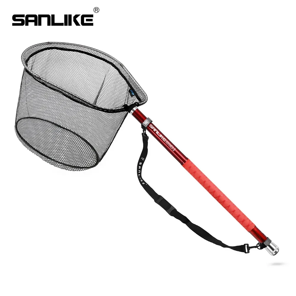 

SANLIKE 5M Red Pole Carbon Fibre Portable Telescopic 9-level Floor Net Rubber Net 4 Folding Frame Oval Rake Net Fishing Rod Set