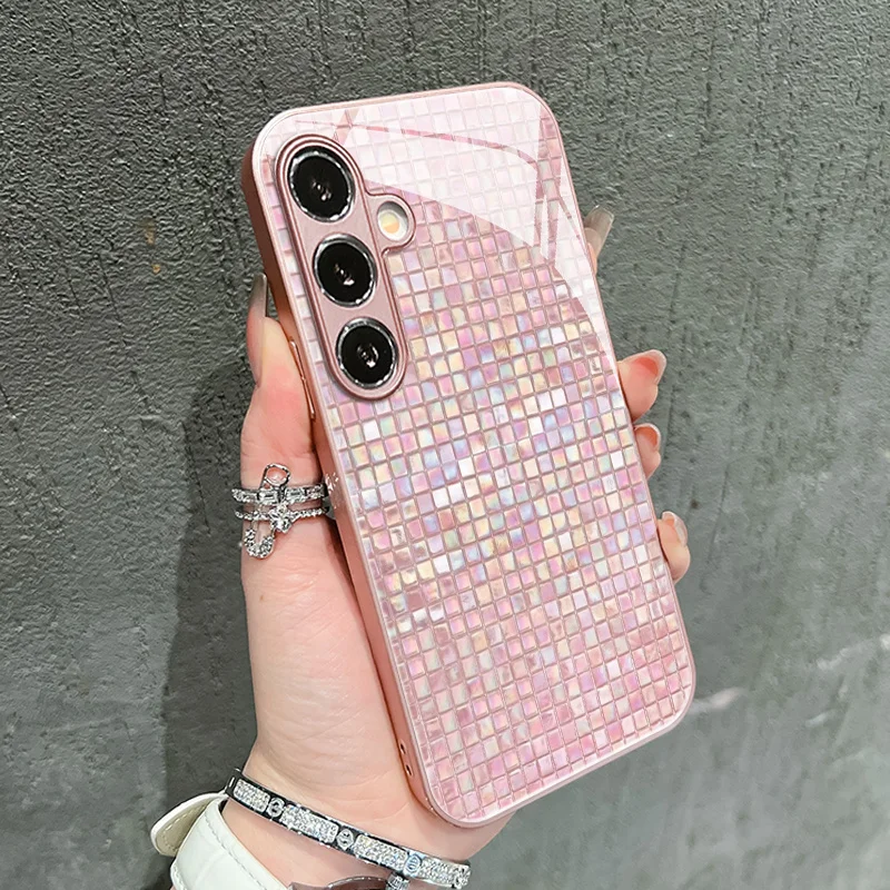 Marble splicing pattern glass phone case suitable for Samsung Galaxy S26 S25 S24 S23 S22 S20 FE/Ultra/Plus anti drop back cover